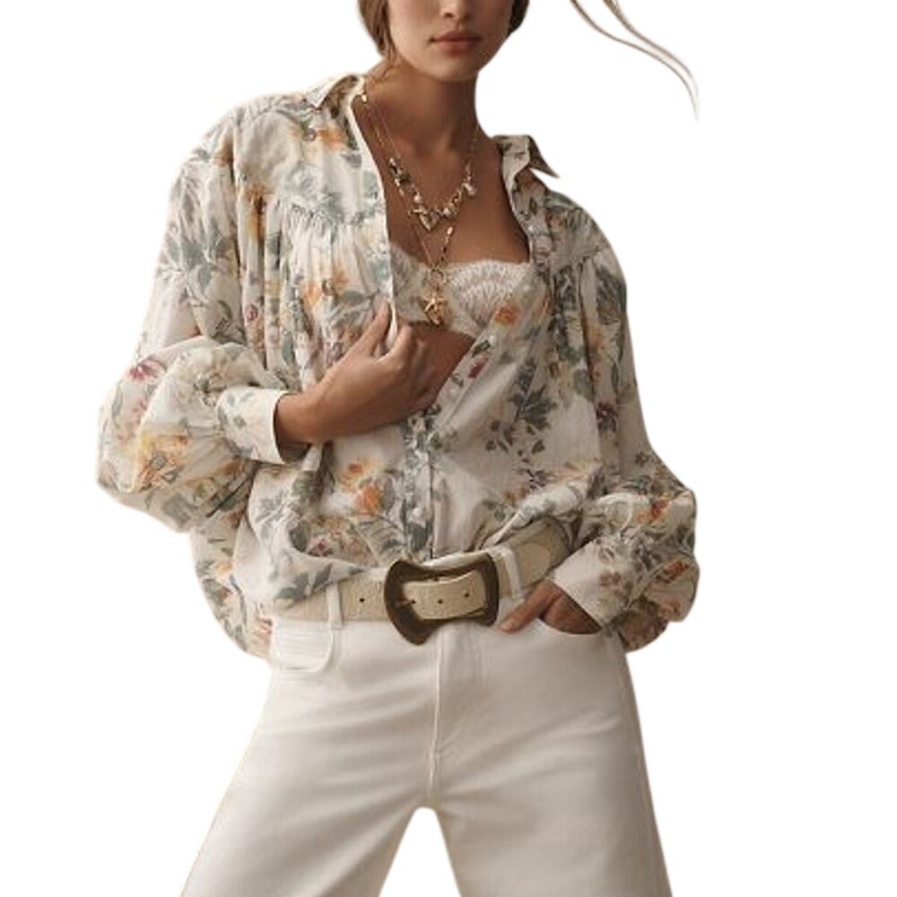 Anthropologie Floral Multicolor Batwing Yoke Blouse Size XXS